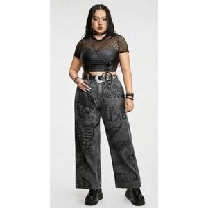 ROMWE Vintage Washed Skull Butterfly Tattoo Black Jeans Goth Grunge Punk Size M